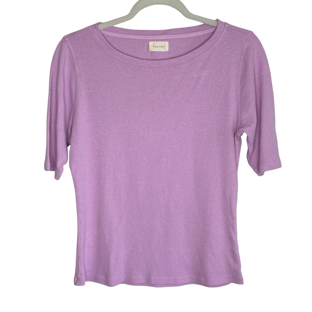 Poetry Hemp Organic Cotton Lilac Knit Top US 10 UK 14 Coastal Capsule Short Sl